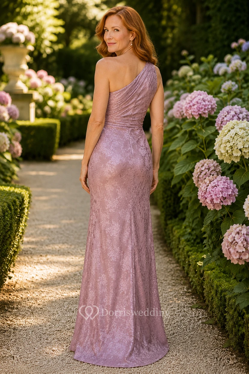 Dusty Rose One Shoulder Sequined Sheath Mother Dress view 2