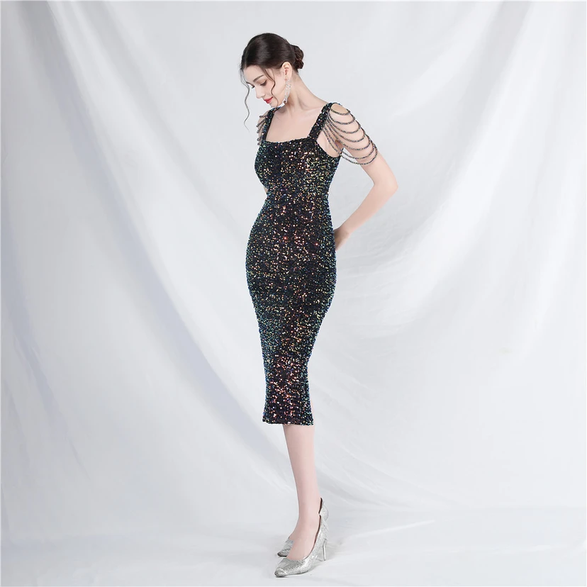 Craft Sequined Velvet Bottom Imitation Handmade Fantasy Sequin Evening Dress Daily Mini Dress view 23