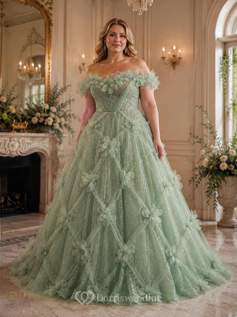 Blue Strapless Sparkling Flower Ball Gown view 4