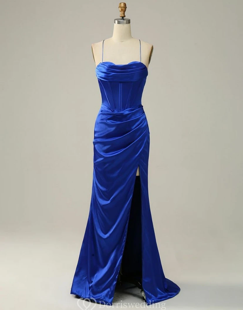 Spaghettiträgerkleid mit Raffungen vorne und Schlitz, schlichtes Etuikleid view 3