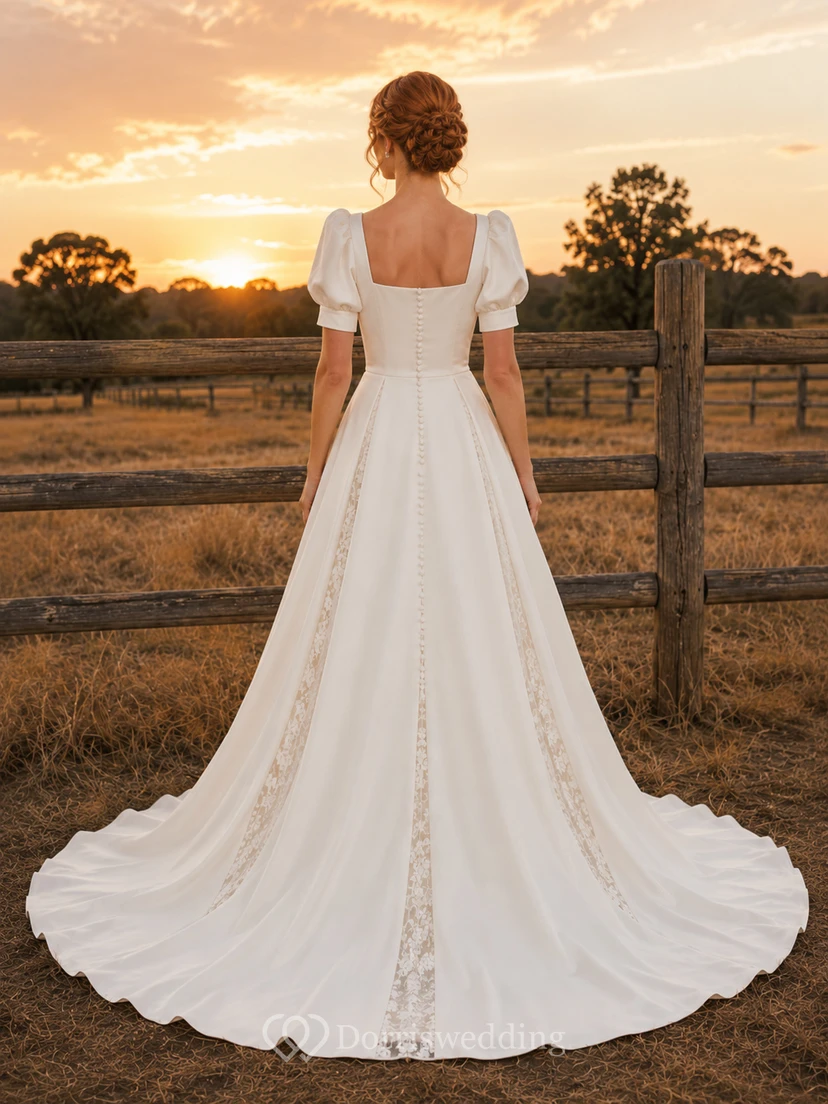 Lace Tulle Wedding Dress A-Line V-Neck Sleeveless Chapel Train Bridal Gown view 2