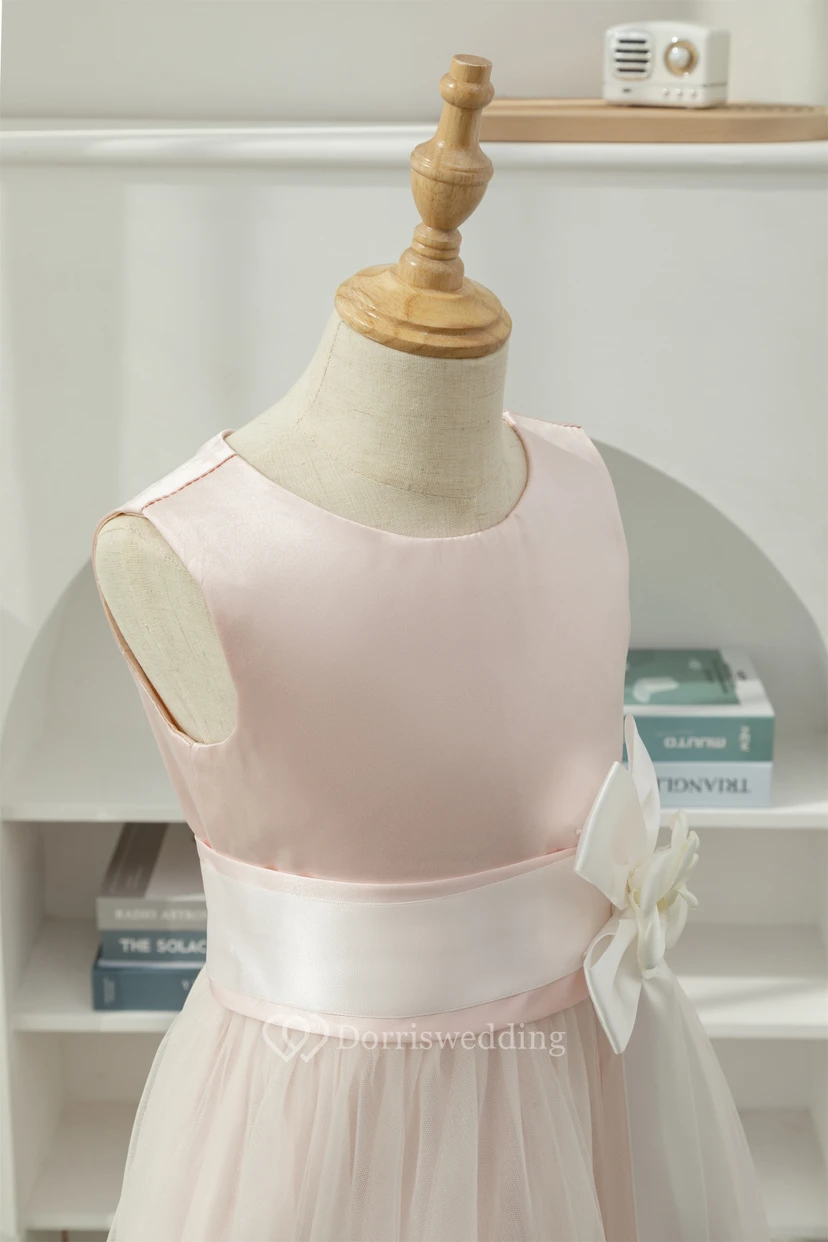 Petal Scoop Sleeveless A-line Tulle Flowergirl Dress view 6