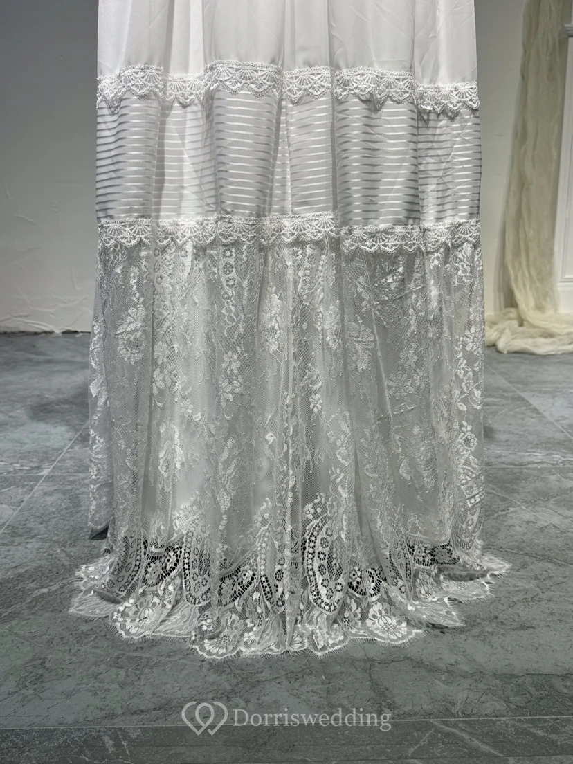 Boho-Chic-Strandhochzeitskleid mit Spitze, langen Ärmeln und tiefem V-Ausschnitt, langen Ärmeln und tiefem Rückenausschnitt view 11