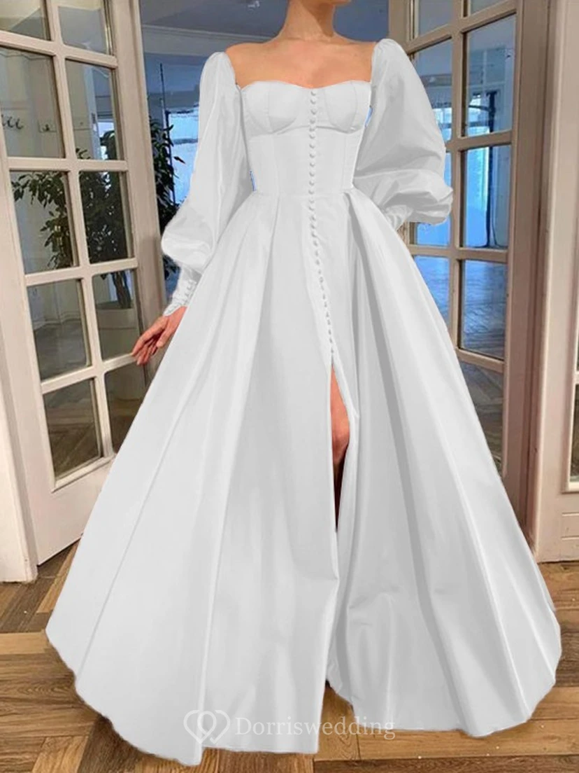 Elegantes Kleid im Vintage-Stil mit langen Puffärmeln, Empire-Stil und Schlitz vorne view 49