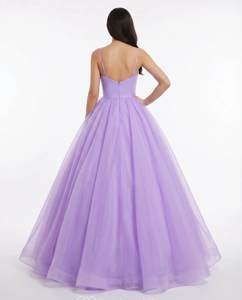 Lilac Tulle Ball Gown Prom Dress with Spaghetti Straps view 2
