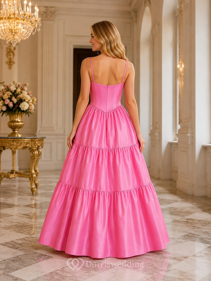 Spaghetti Pink A-line Floor-length Vintage Dress view 2