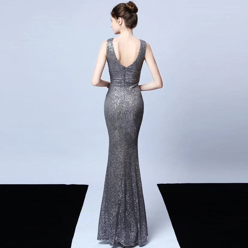 Robe de soirée élégante et longue sans manches à sequins Aura Queen, style banquet, coupe sirène. view 24