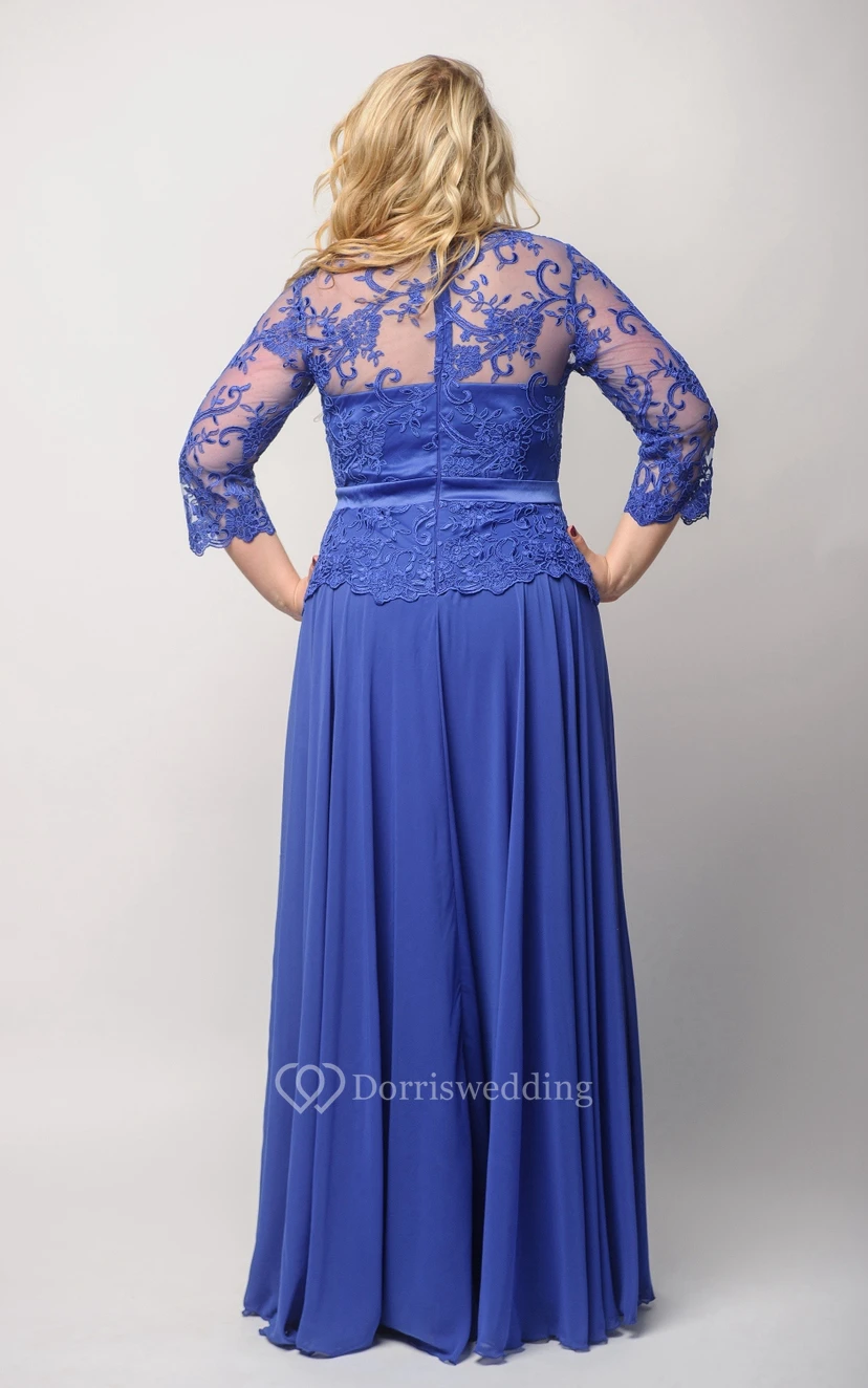 Empire-Kleid in Bodenlänge, Bateau 3, aus Chiffon mit Illusionsausschnitt view 2