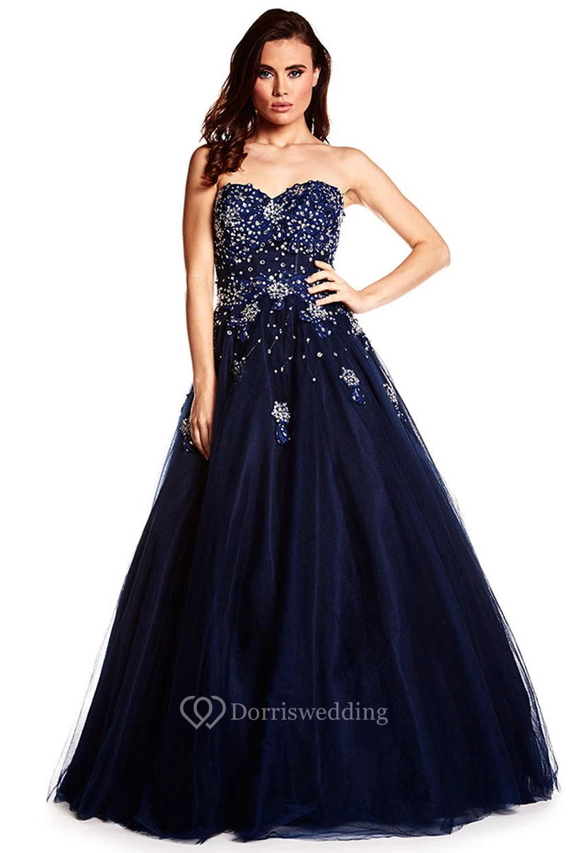 Robe de bal maxi sans manches de coupe trapèze, ornée de perles, décolleté en cœur, dos lacé et plis