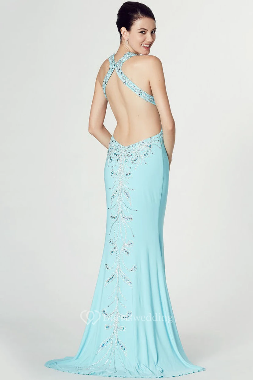 Halter Sleeveless Beaded Chiffon Prom Dress view 2
