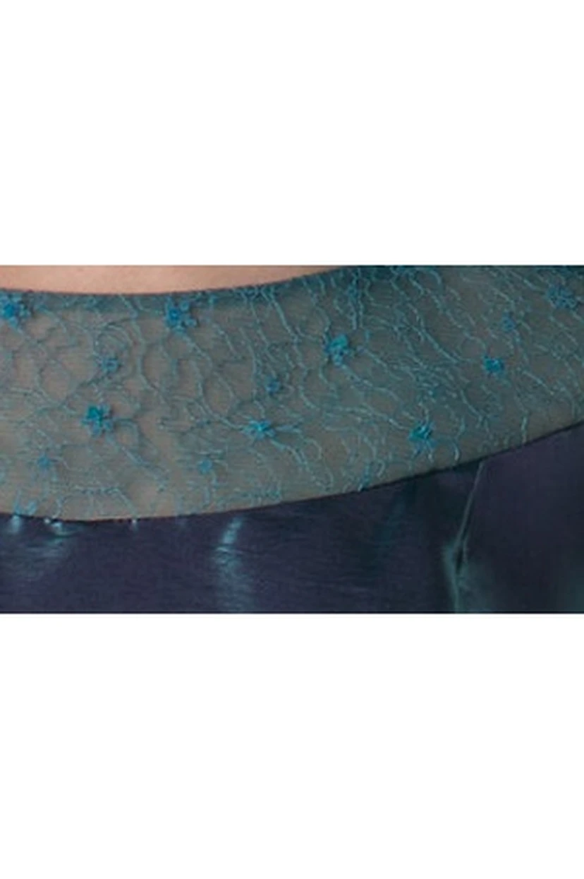 Langes A-Linien-Kleid aus Satin mit Spitze am Ausschnitt, kurzen Ärmeln und Schleife – perfekt für die Mutter der Braut. view 3