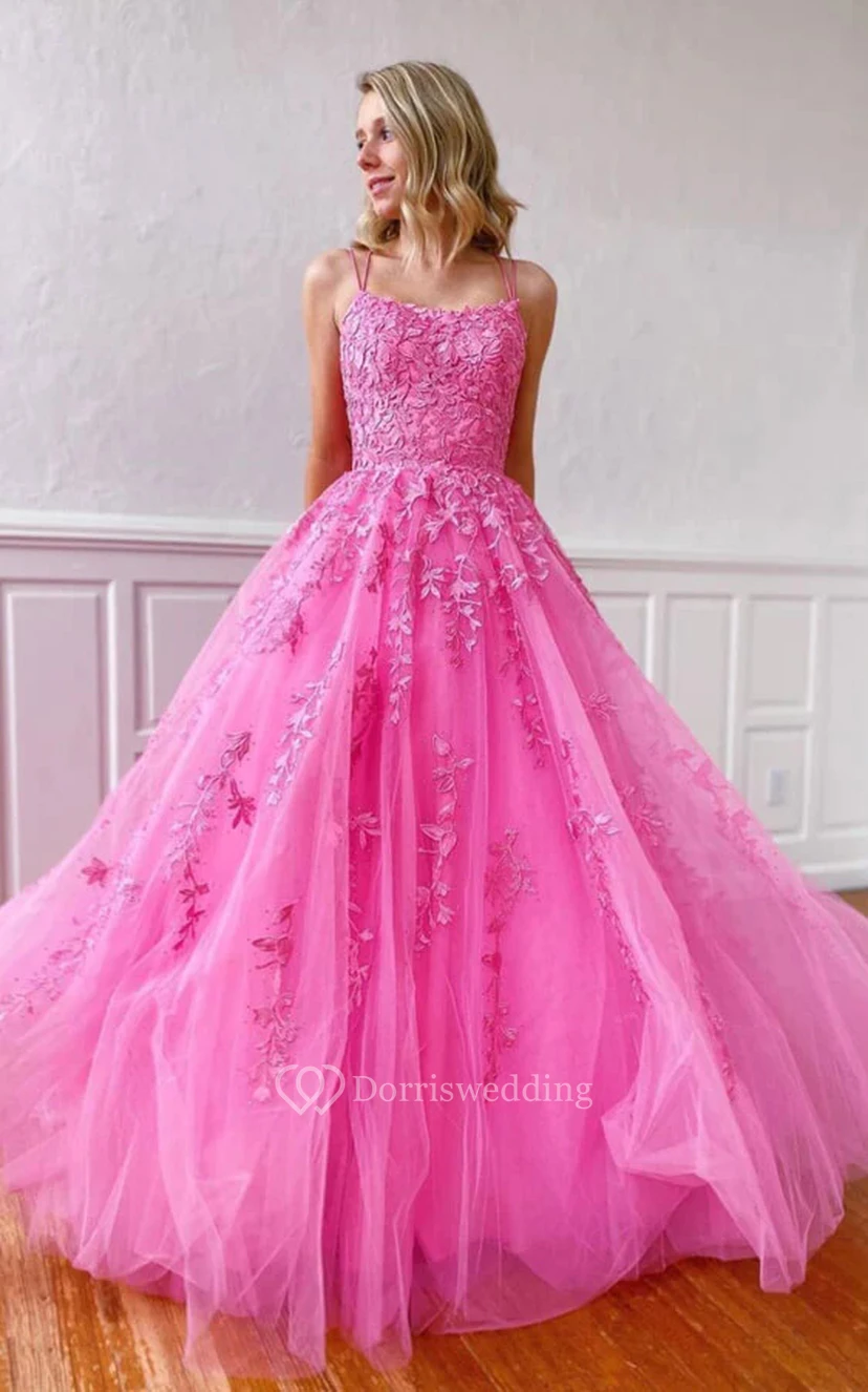Spaghetti-Weißes Empire-Kleid in A-Linie mit Spitzenapplikationen und Tüll view 8