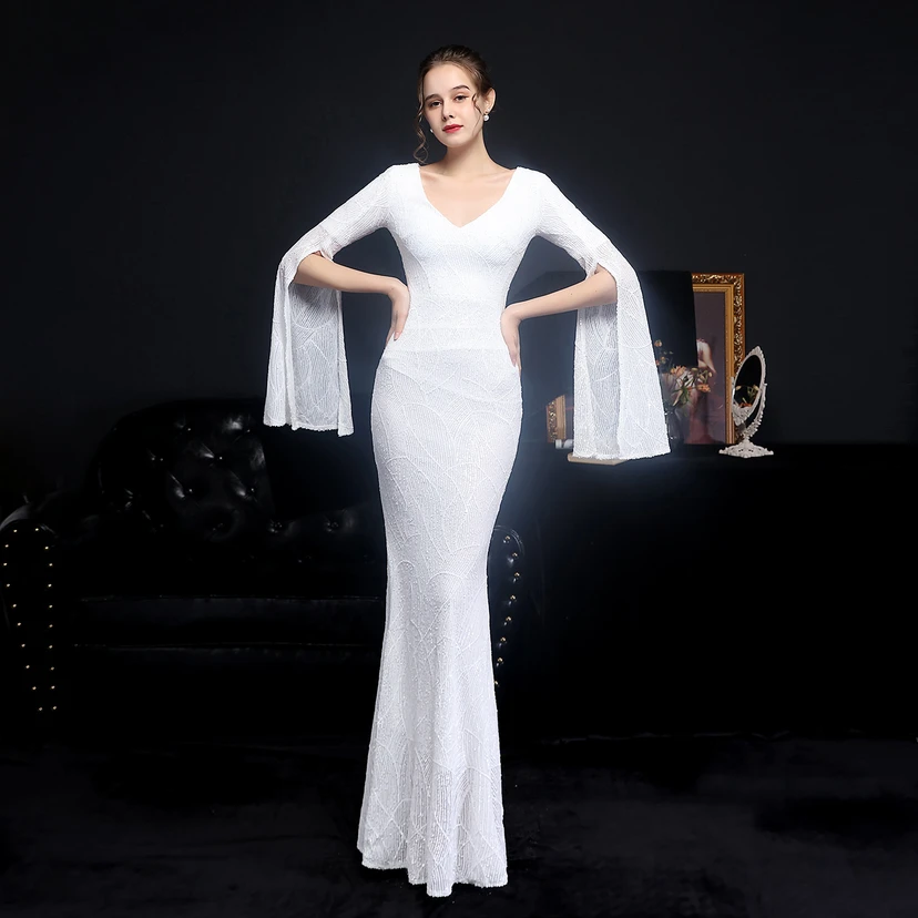 Robe de soirée élégante à sequins, longue, cintrée et sirène, idéale pour les réceptions et les célébrités. view 4