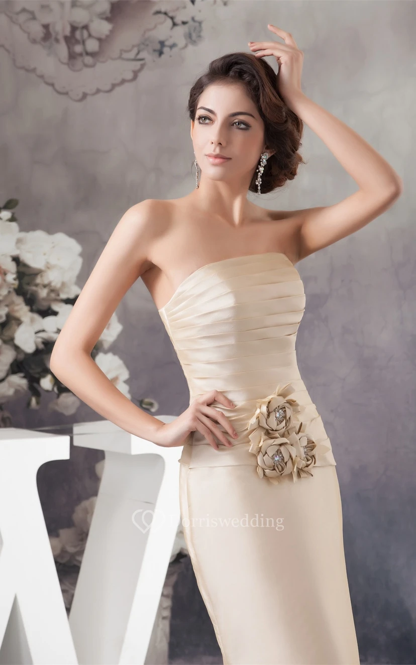 Sleeveless Sheath Ruched Bolero and Dress With Flower view 5