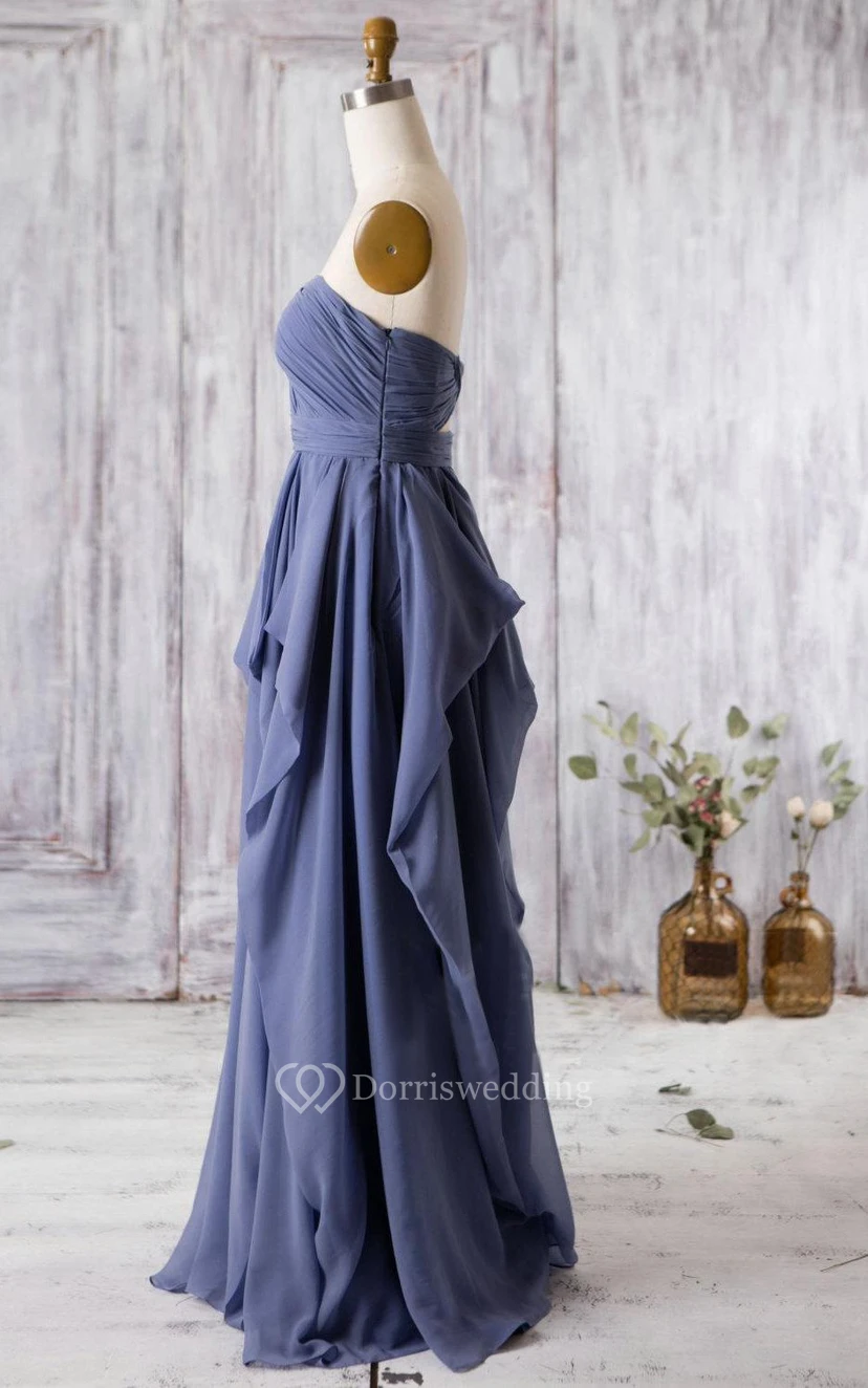 Sweetheart Empire Pleated A-line Chiffon Long Dress With Ruffles and Keyhole view 3