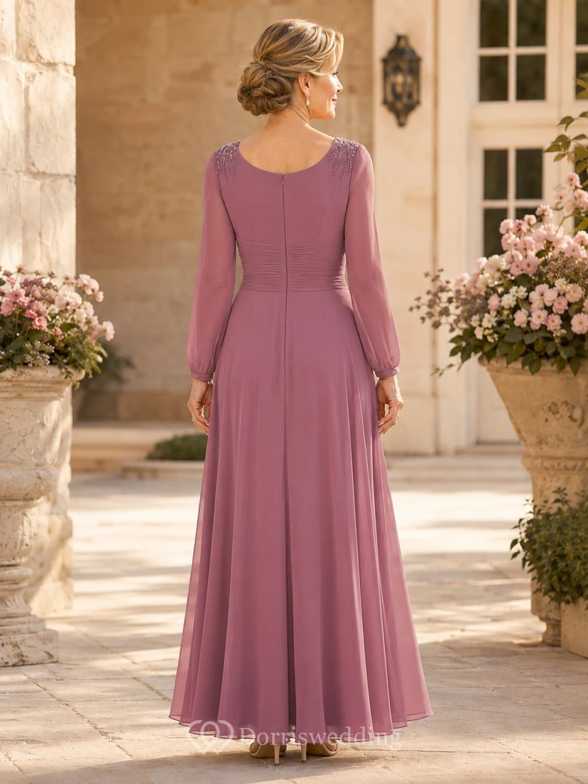 Mutterkleid in Altrosa, langärmelig, fließendes A-Linien-Kleid, bodenlang view 2
