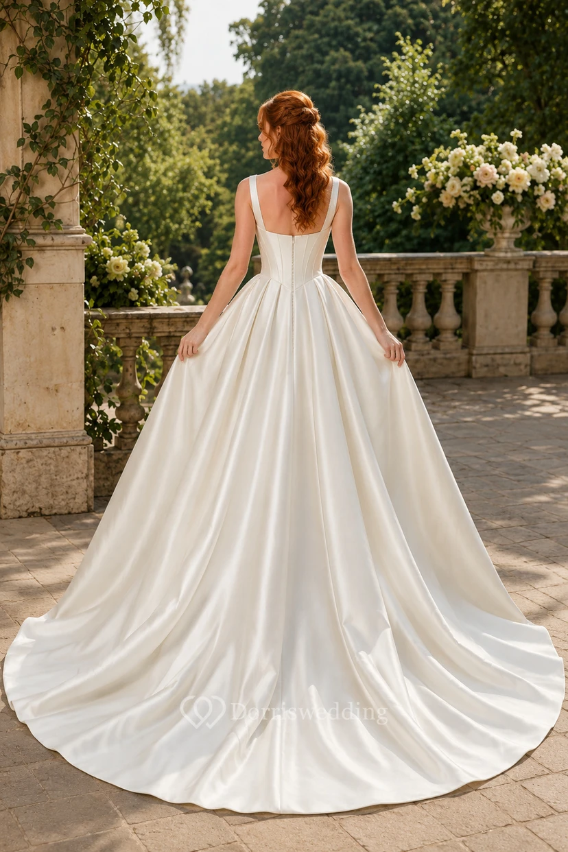 Satin-Ballkleid mit eckigem Ausschnitt und strukturiertem Oberteil view 2