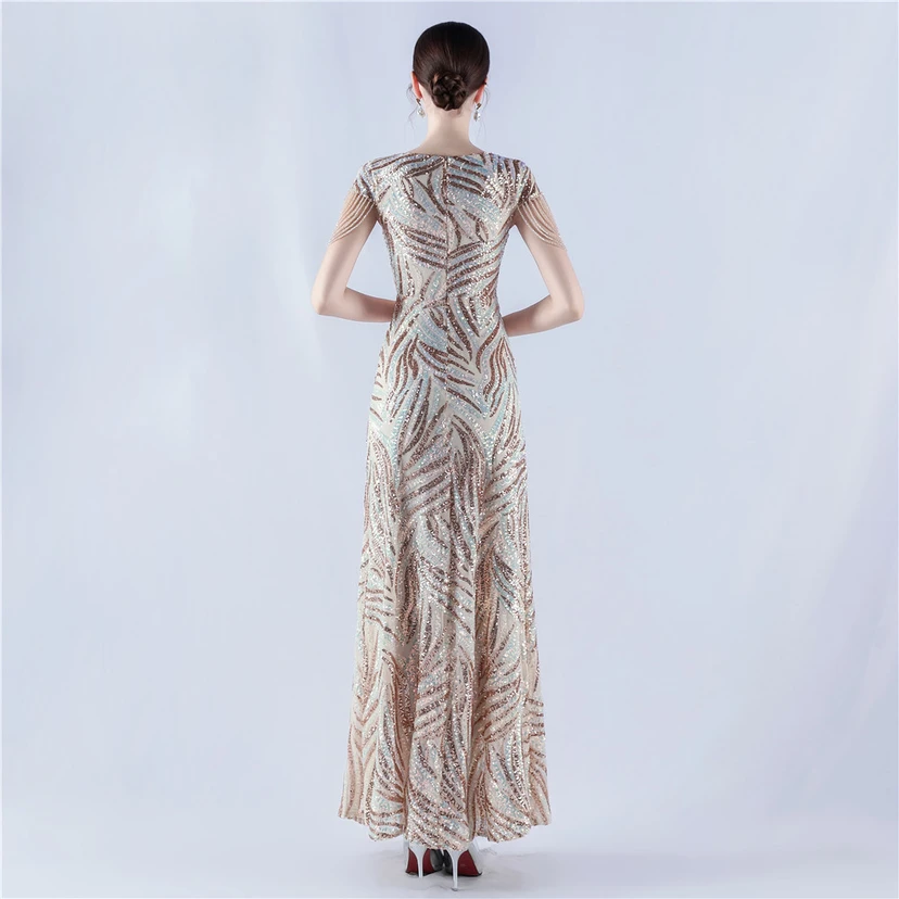 A-Line Big Swing Dress Skirt Encrypted Sequined Craft Beaded Evening Dress view 47