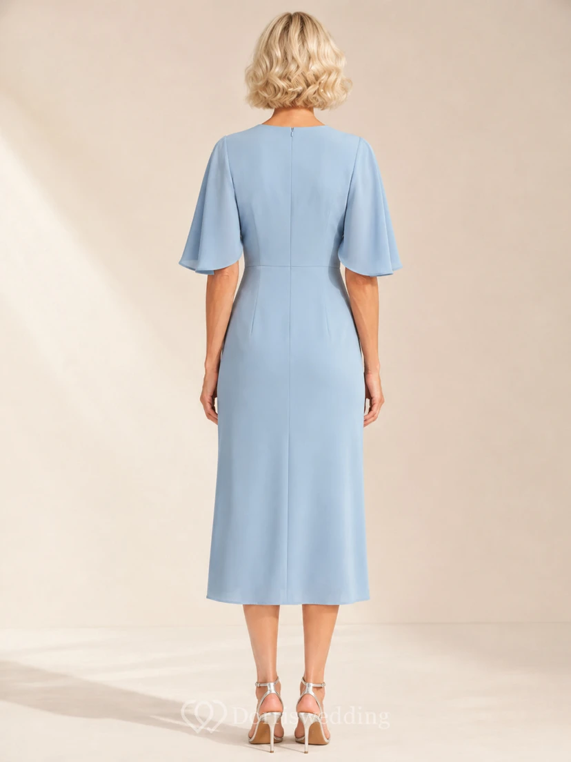 Himmelblaues Crêpe-Midikleid mit Cape-Ärmeln view 2
