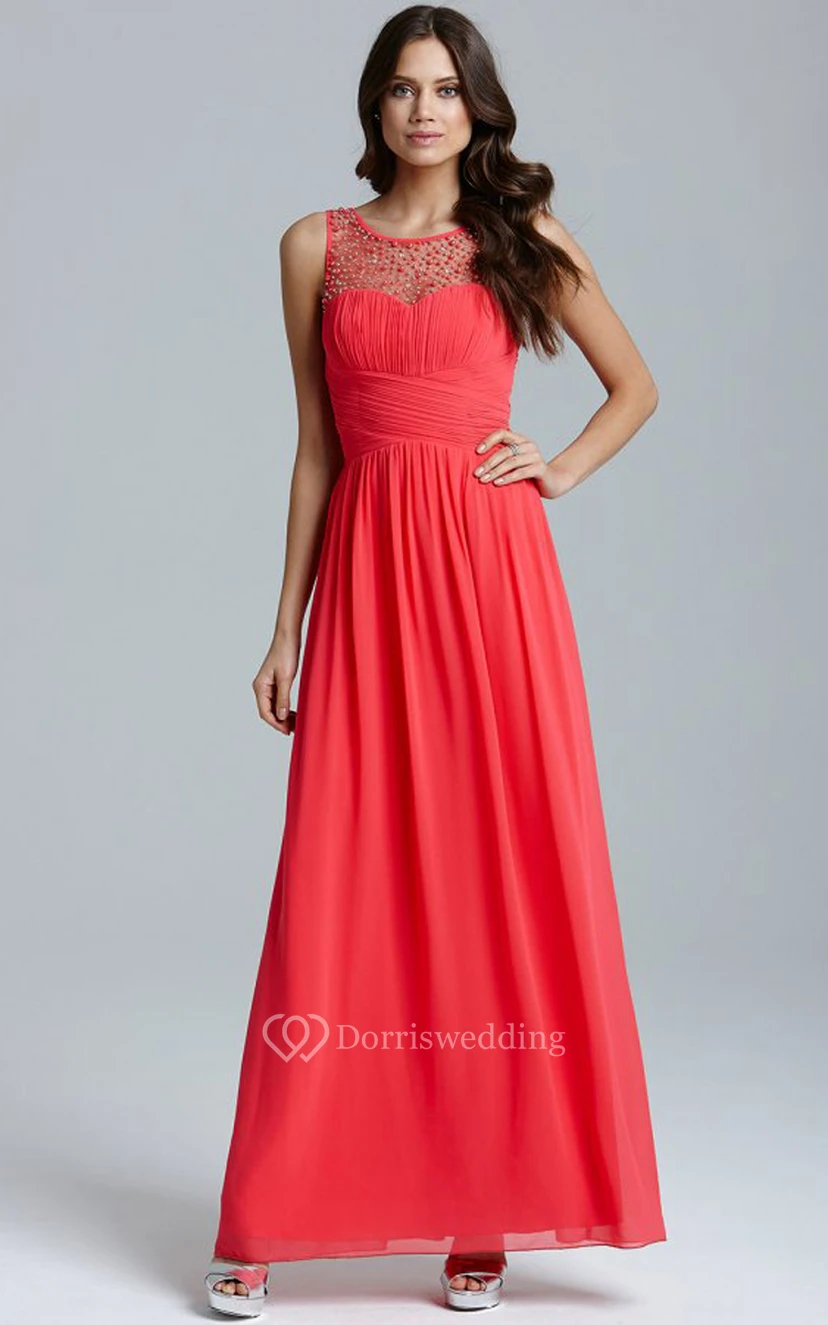 Scoop Neckline Modest A-Line Gown With Squared Back view 9