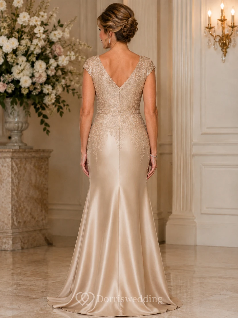 Champagne Satin V Neck Mother Gown Champagne V-neck Mermaid Floor-length view 2