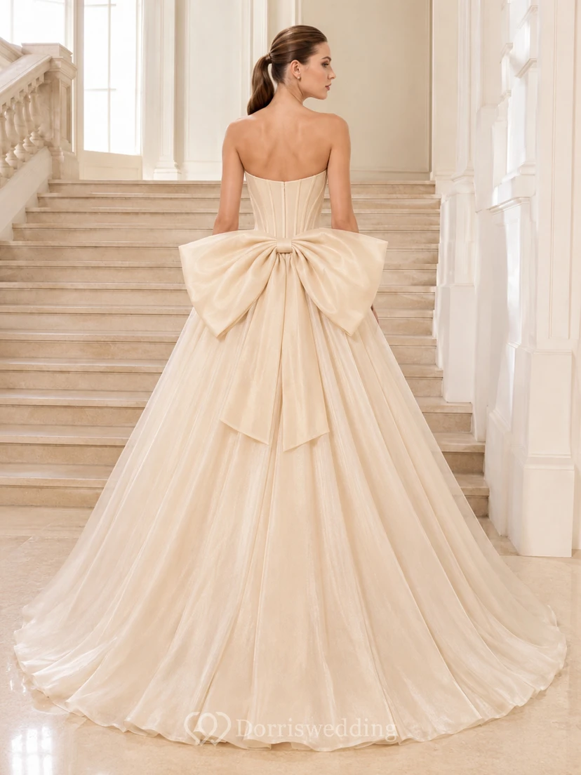 Strapped Lace Bodice Tulle Ball Bridal Gown Floor Length view 2