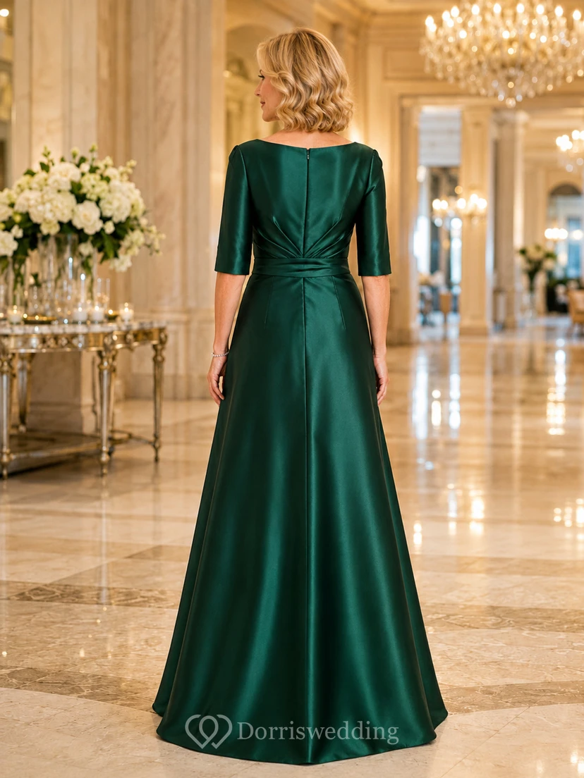 Emerald bateau neck satin A line mother formal gown view 2