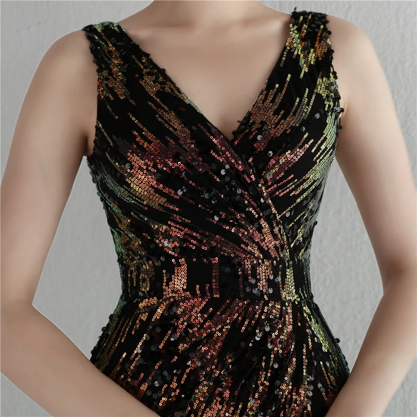 Nouvelle jupe longue fendue à sequins Aura Queen, style banquet de célébrités. view 26