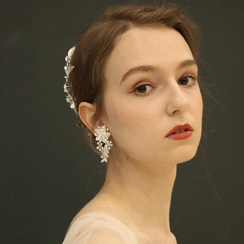 Elegant Flower Bridal Headpiece and Earrings view 3