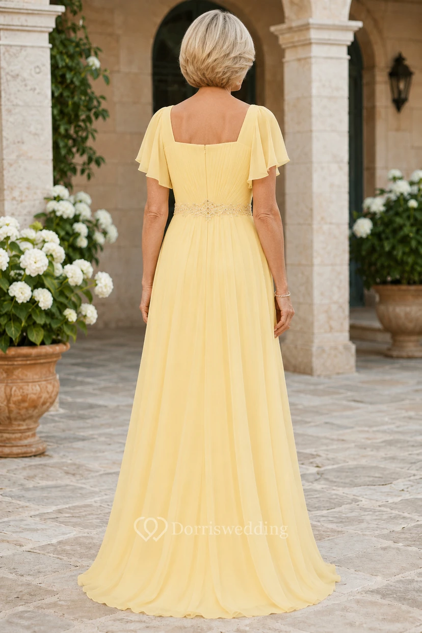 Daffodil Chiffon-Kleid in A-Linie mit eckigem Ausschnitt für Mütter view 2