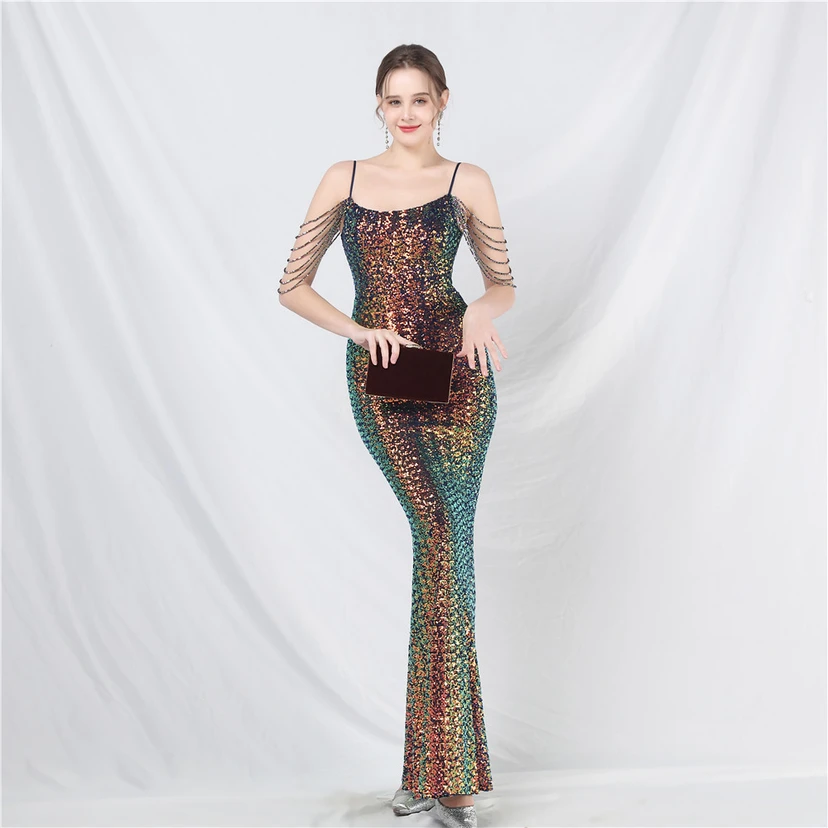 Robe de soirée longue à sequins et perles fantaisie view 14