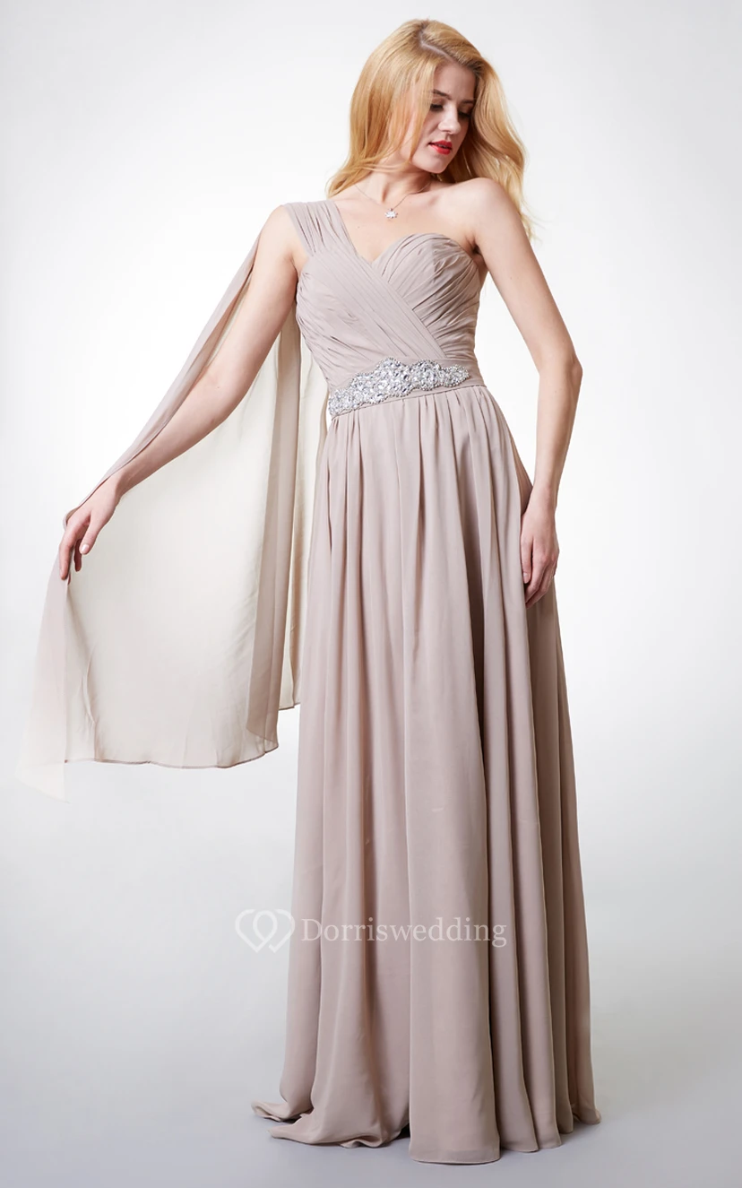 Charming One-shoulder Chiffon Gown With Beaded-detailing view 4