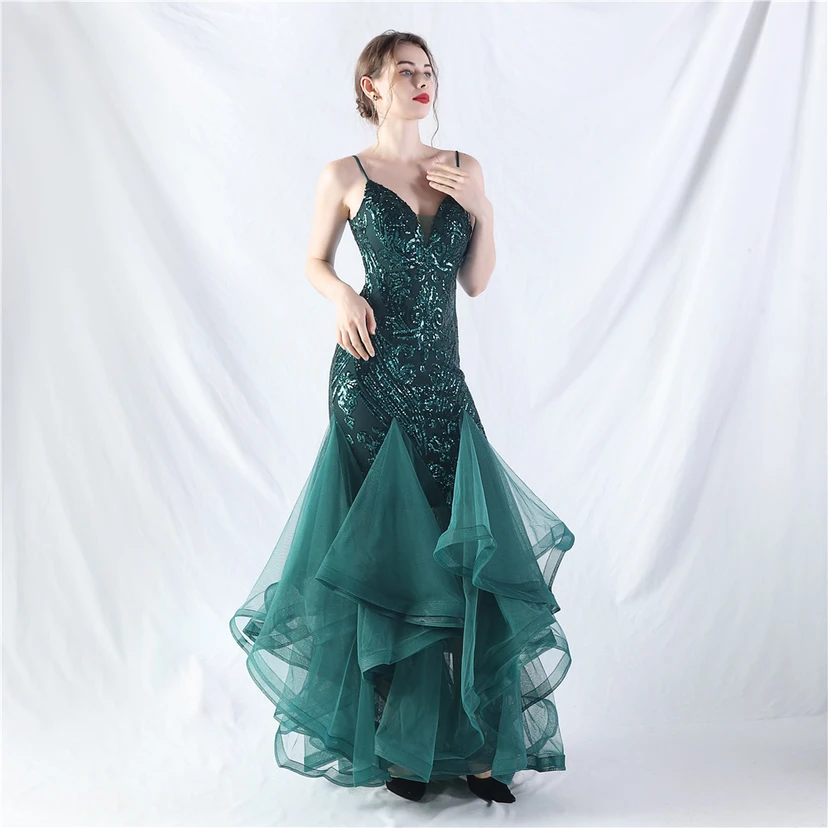 Vestido de actuación para celebración de baile caliente con cuentas de flores y posicionamiento de red rígida. view 12