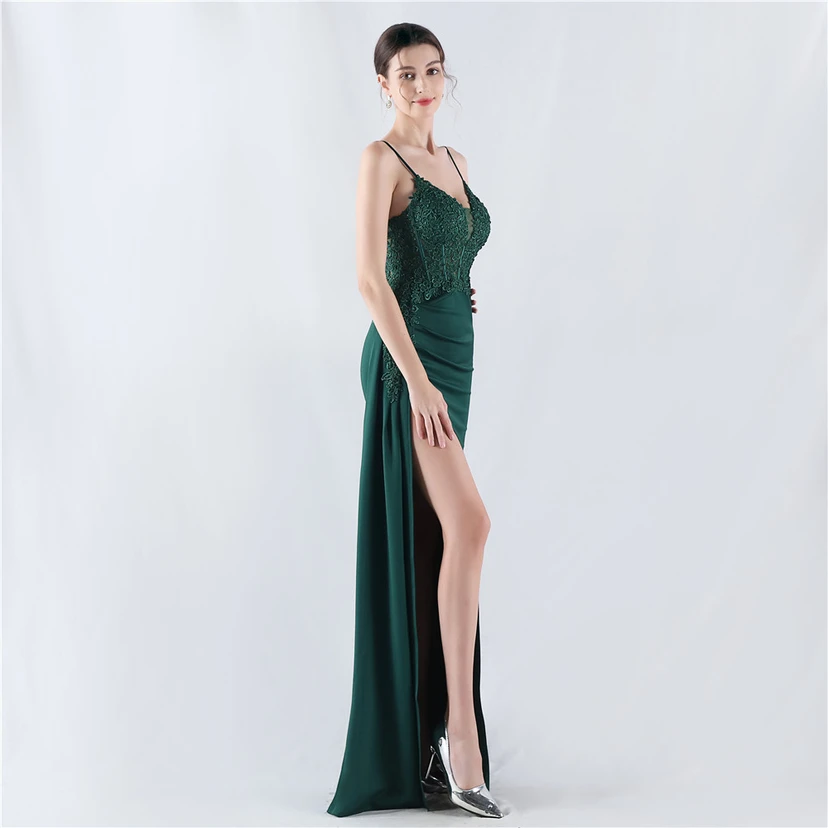 Heavy Hot Diamonds And Flower-Set Waisted Fishbone Satin Evening Dress Annual Meeting Wedding view 58