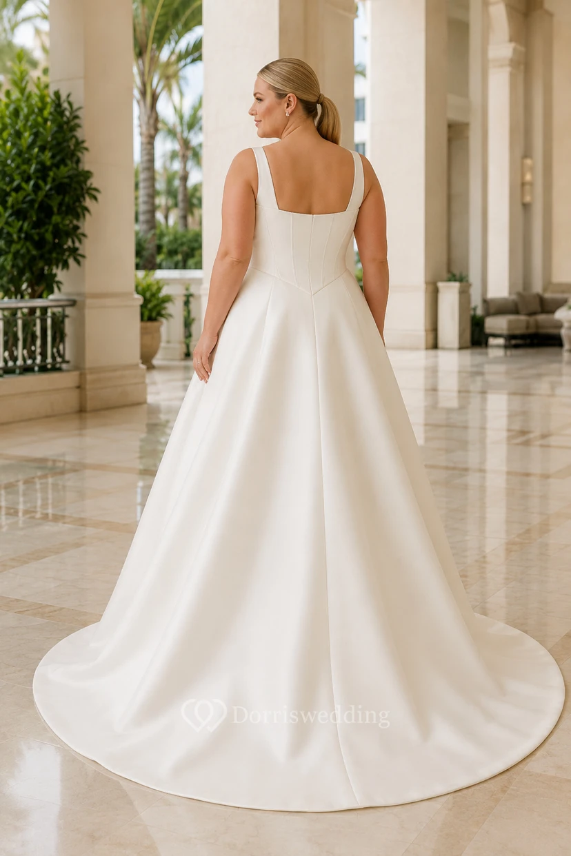 Vestido de novia de gala de satén con escote cuadrado y talla grande view 2