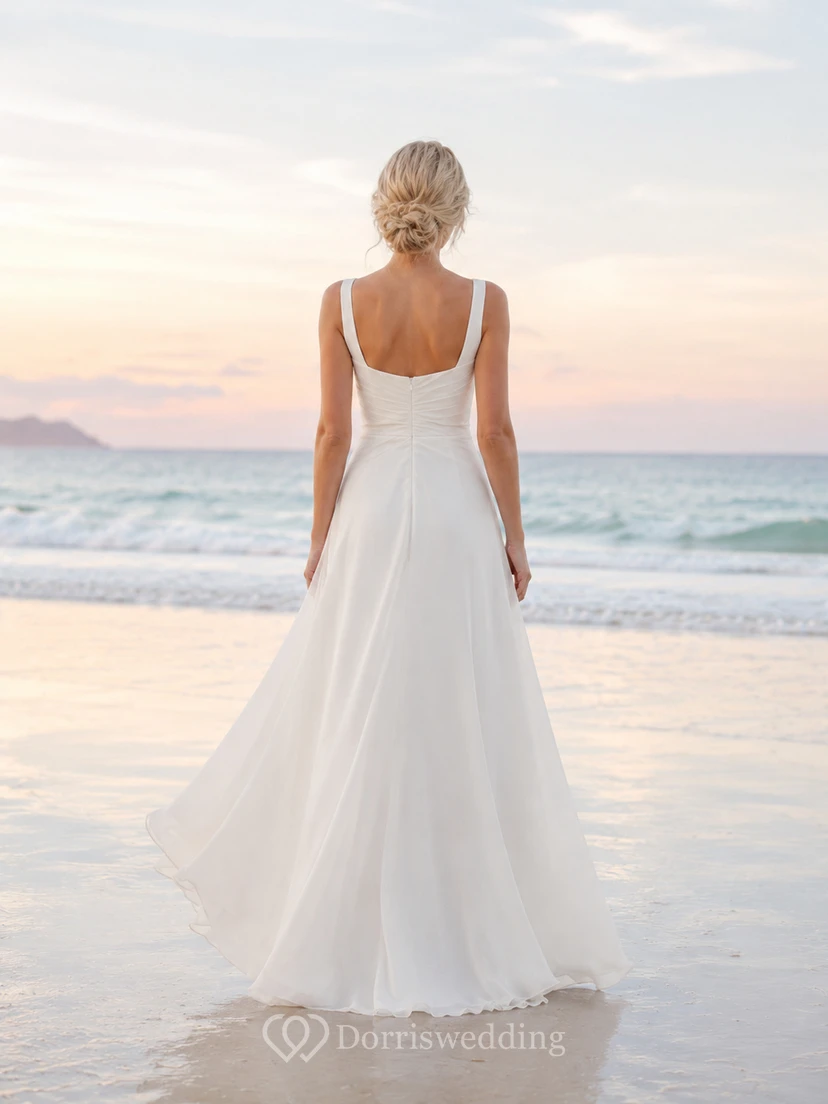 Simple Square Neck Sleeveless Beach A-Line Wedding Dress view 2