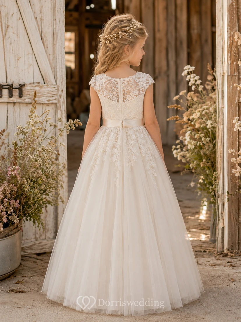 Rustikales Ballkleid aus Spitze und Tüll für Blumenmädchen view 2