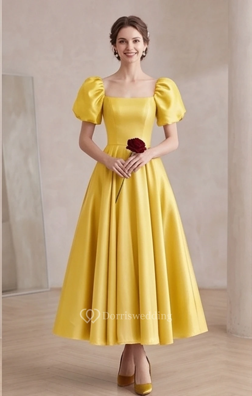 Puff-Sleeve Vintage Victorian A-line Dress | Regency Era Plus Size 1950s Bridesmaid Ball Gown | Modest Prom Wear view 12