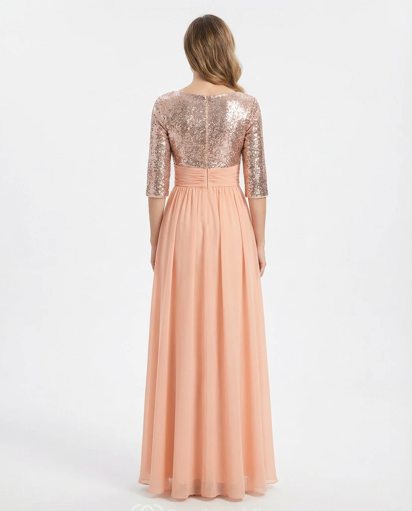 Paillettenbesetztes Abendkleid mit halben Ärmeln view 2