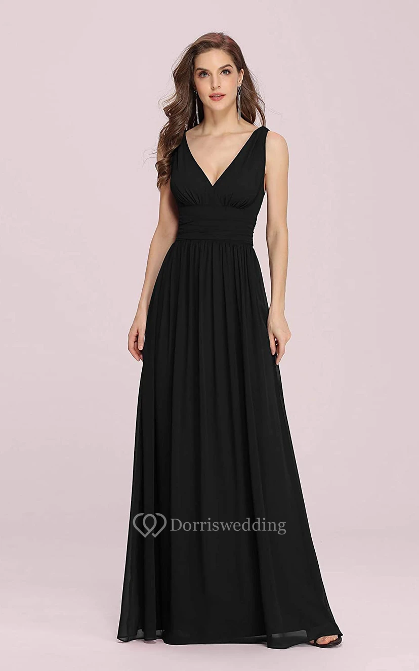 Casual Chiffon V-neck A Line Sleeveless Evening Dress With Ruffles view 5