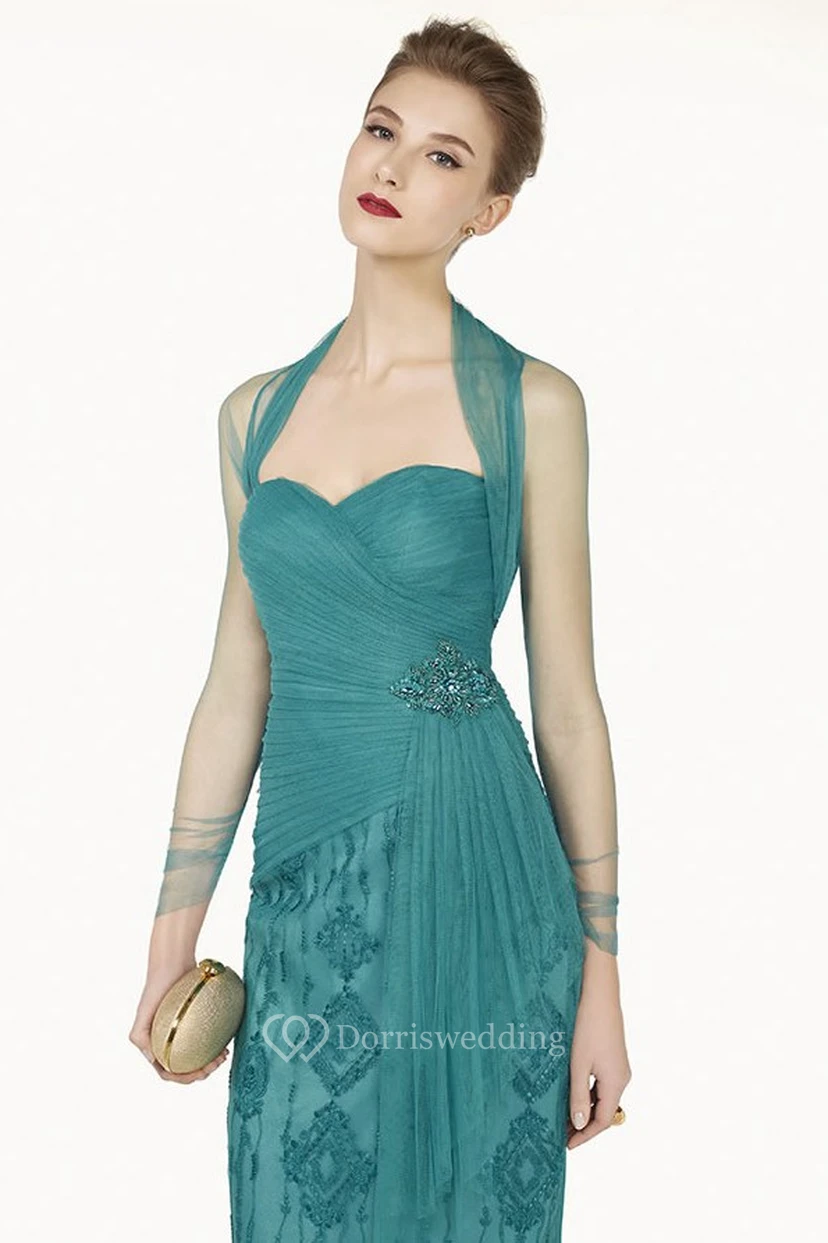 Sweetheart Sheath Lace Prom Dress With Removable Tulle Long Sleeves view 2
