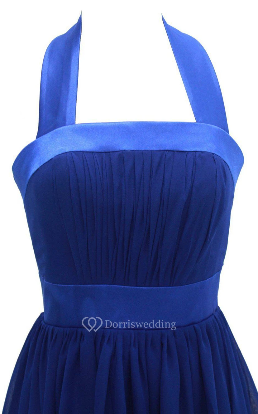 Halter A-line Chiffon Dress With Pleats view 3