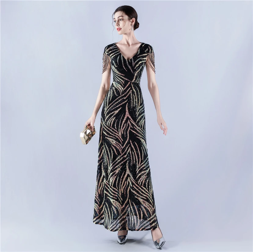 A-Line Big Swing Dress Skirt Encrypted Sequined Craft Beaded Evening Dress view 5