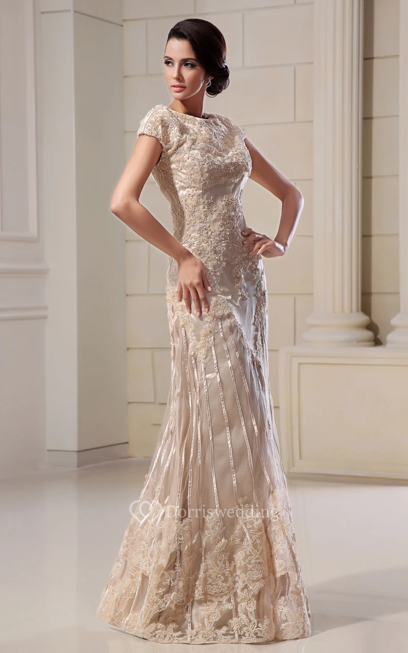 Romantic High-Neck Column Maxi Dress With Lace Appliques view 2