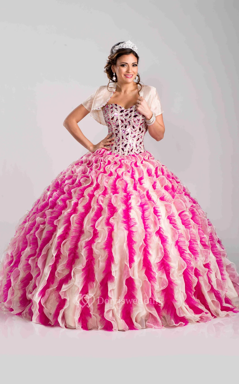 Ballkleid aus Organza und Tüll mit Rüschen und Strasssteinen view 2