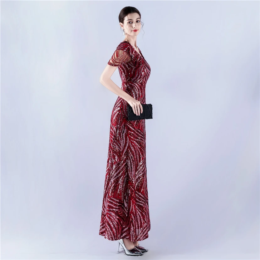 A-Line Big Swing Dress Skirt Encrypted Sequined Craft Beaded Evening Dress view 23
