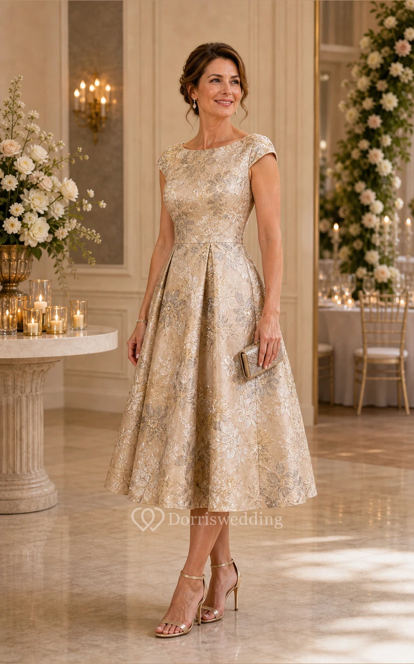 Gold Bateau A-Line Mother of the Bride Dress view 3