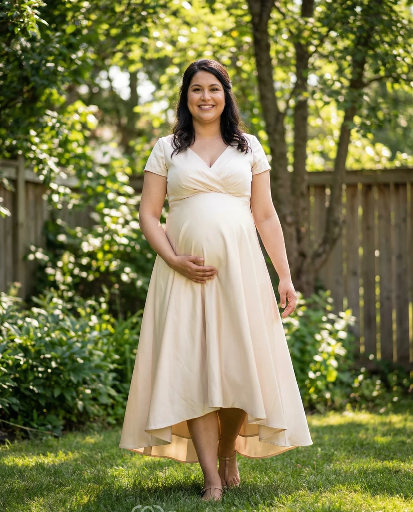 Plus Size Champagne Maternity Wedding Dress with V Neck