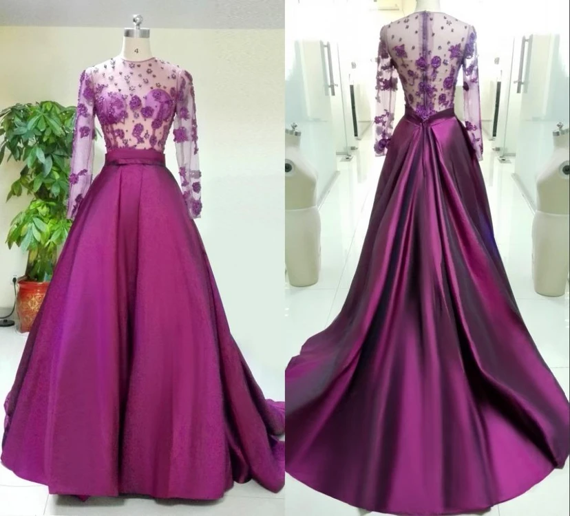 Gorgeous Long Sleeve Evening Dress Appliques Beadings view 2