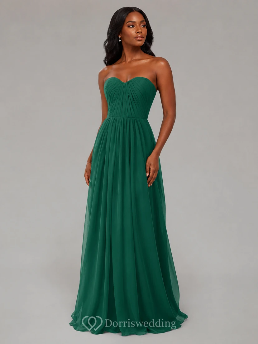 Sweetheart Pleated Chiffon A-line Gown With Zipper Back view 6